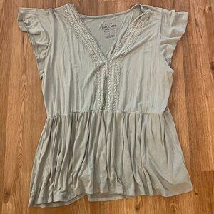 Torrid sage green peplum knit top with lace - 1XL (buy now: item leaving 6/1)